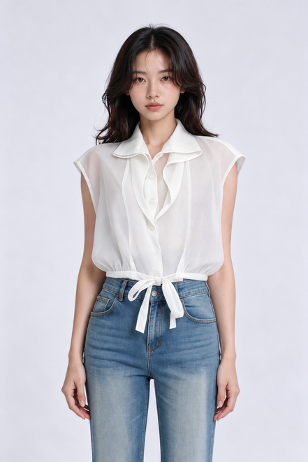 Bess Tie-Waist Sleeveless Shirt