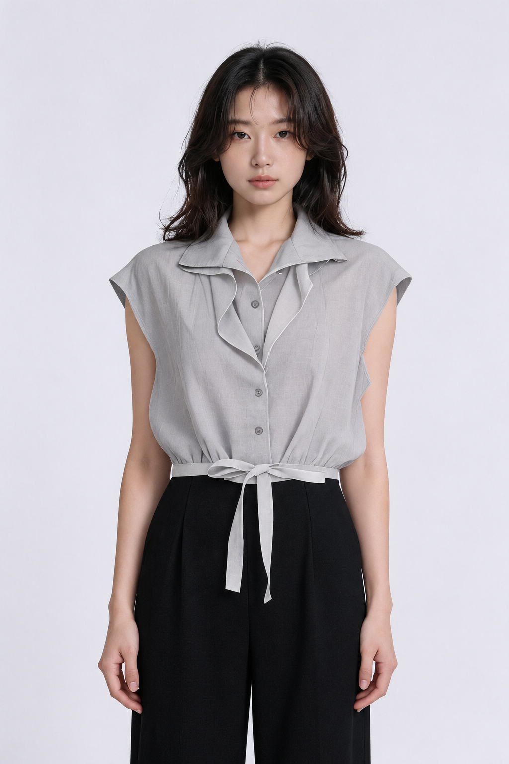 Bess Tie-Waist Sleeveless Shirt