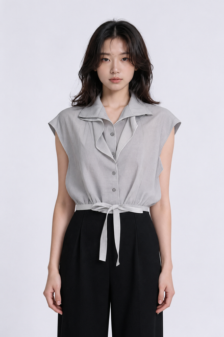 Bess Tie-Waist Sleeveless Shirt