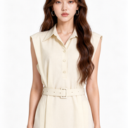 Madelief Belted Sleeveless Shirt Dress