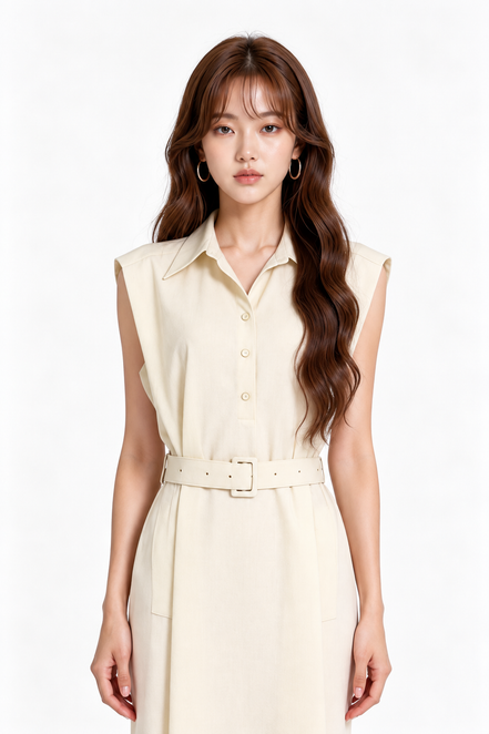 Madelief Belted Sleeveless Shirt Dress