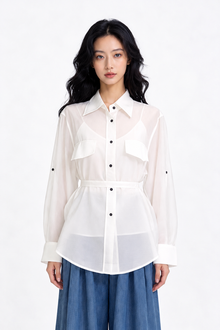 Mabli Tie-Waist Utility Shirt
