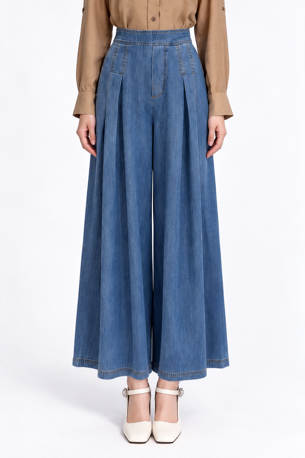 Iseult Pleated Wide-Leg Jeans