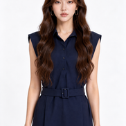 Madelief Belted Sleeveless Shirt Dress
