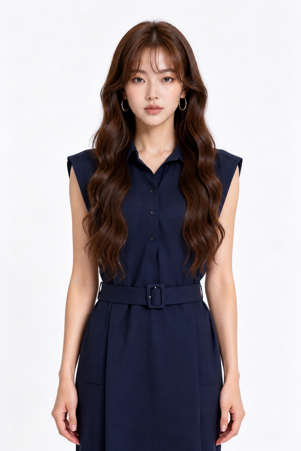 Madelief Belted Sleeveless Shirt Dress