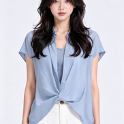 Bria Drape-Front Twist Blouse