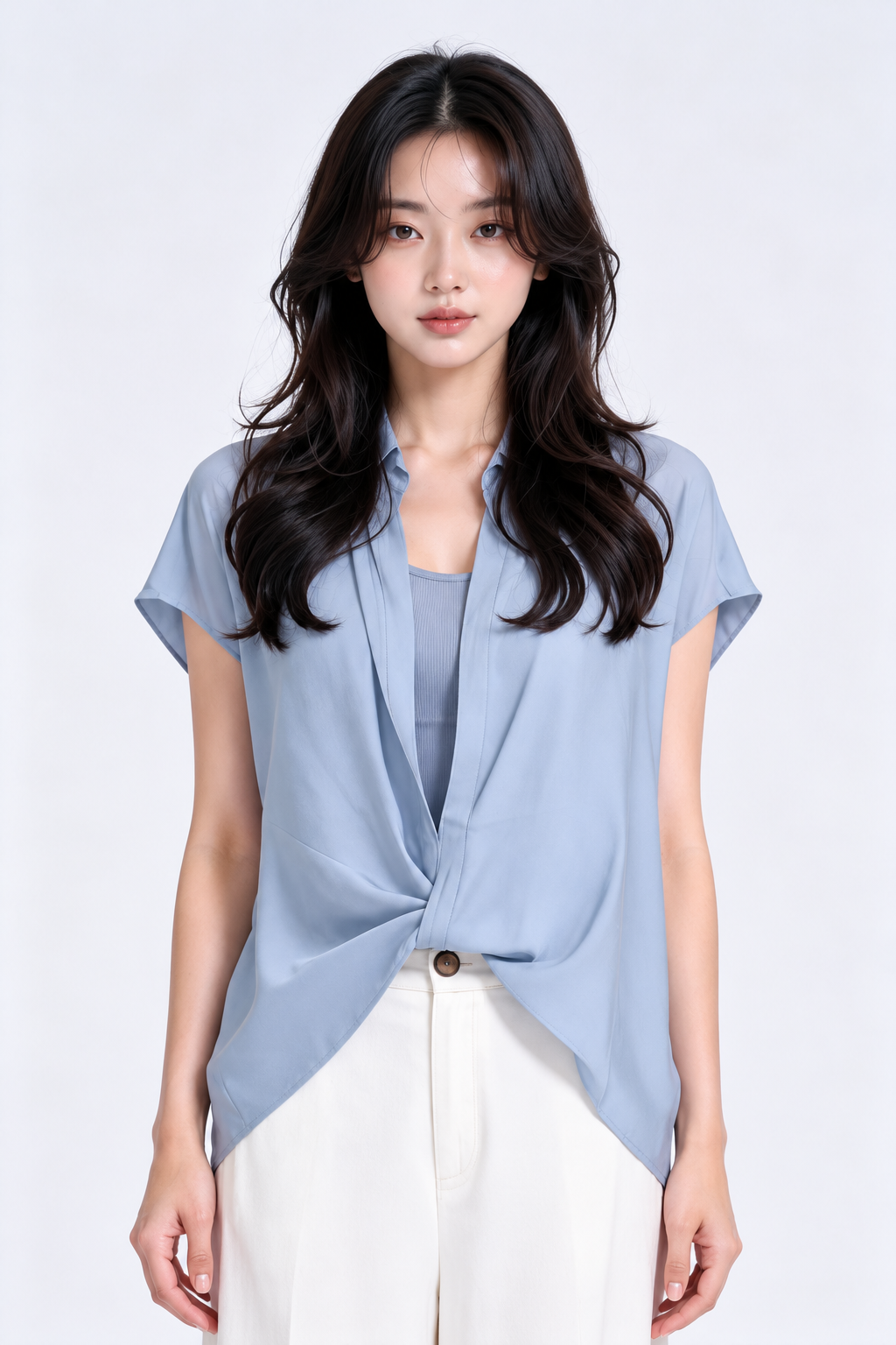 Bria Drape-Front Twist Blouse
