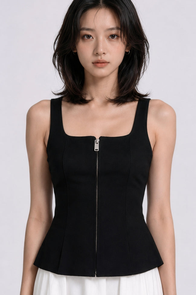 Adair Cutout Zip-Front Sleeveless Top