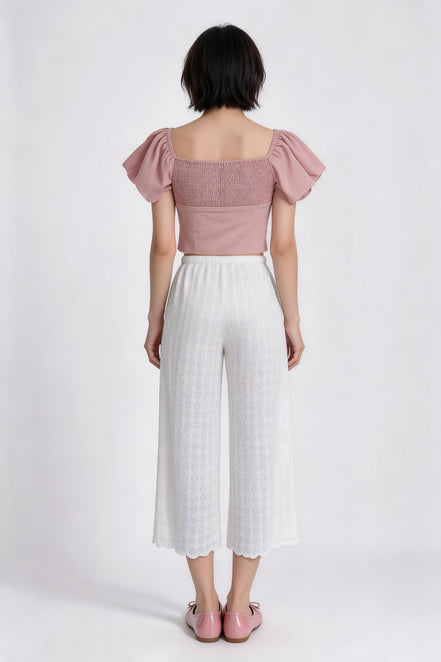 Amara Wide-Leg Eyelet Lace Trousers