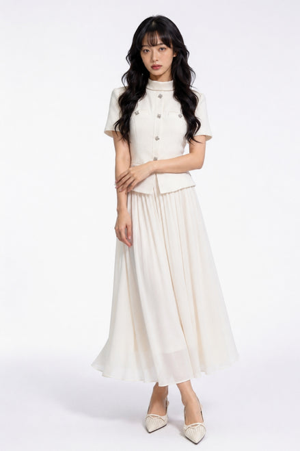 Bellamy Faux-Layered Tweed Midi Dress
