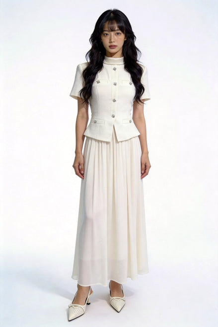 Bellamy Faux-Layered Tweed Midi Dress