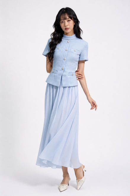 Bellamy Faux-Layered Tweed Midi Dress