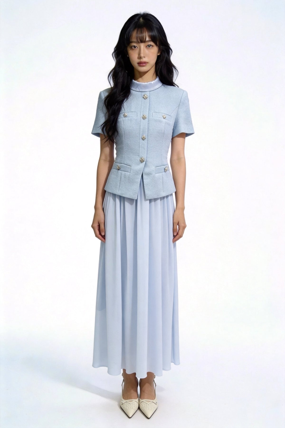 Bellamy Faux-Layered Tweed Midi Dress