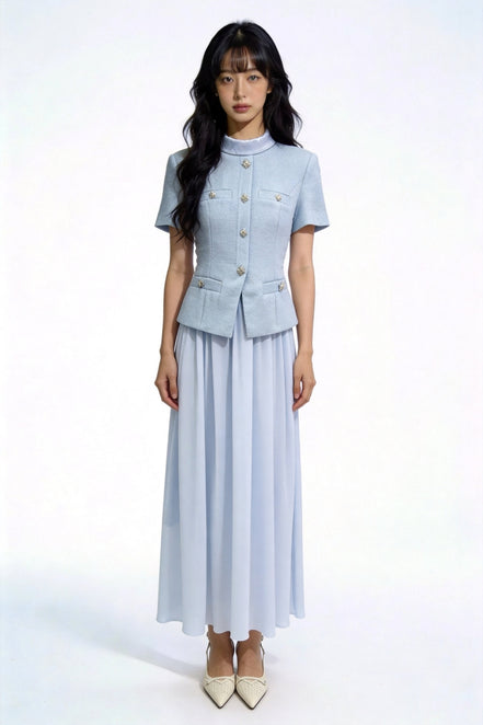 Bellamy Faux-Layered Tweed Midi Dress