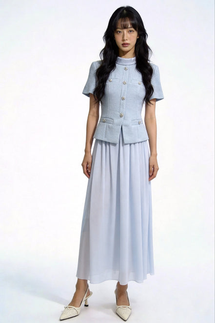 Bellamy Faux-Layered Tweed Midi Dress