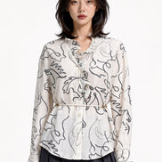 Callan Abstract Ruffle-Collar Satin Blouse