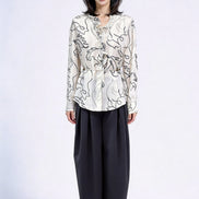 Callan Abstract Ruffle-Collar Satin Blouse