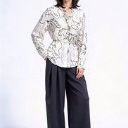 Callan Abstract Ruffle-Collar Satin Blouse