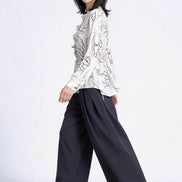 Callan Abstract Ruffle-Collar Satin Blouse