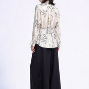 Callan Abstract Ruffle-Collar Satin Blouse