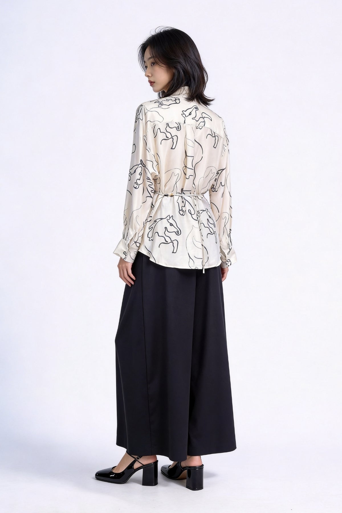 Callan Abstract Ruffle-Collar Satin Blouse