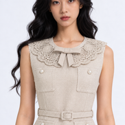 Melisendra Lace-Collar Tweed Maxi Dress