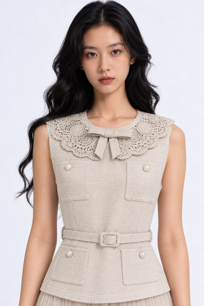 Melisendra Lace-Collar Tweed Maxi Dress