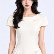 Faustine Draped-Neck Tweed Mini Dress