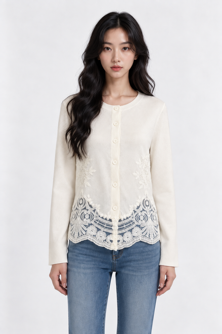 Eupraxia Lace-Panel Knit Cardigan