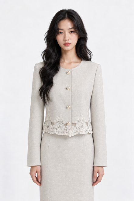 Clarimond Lace-Hem Tweed Jacket