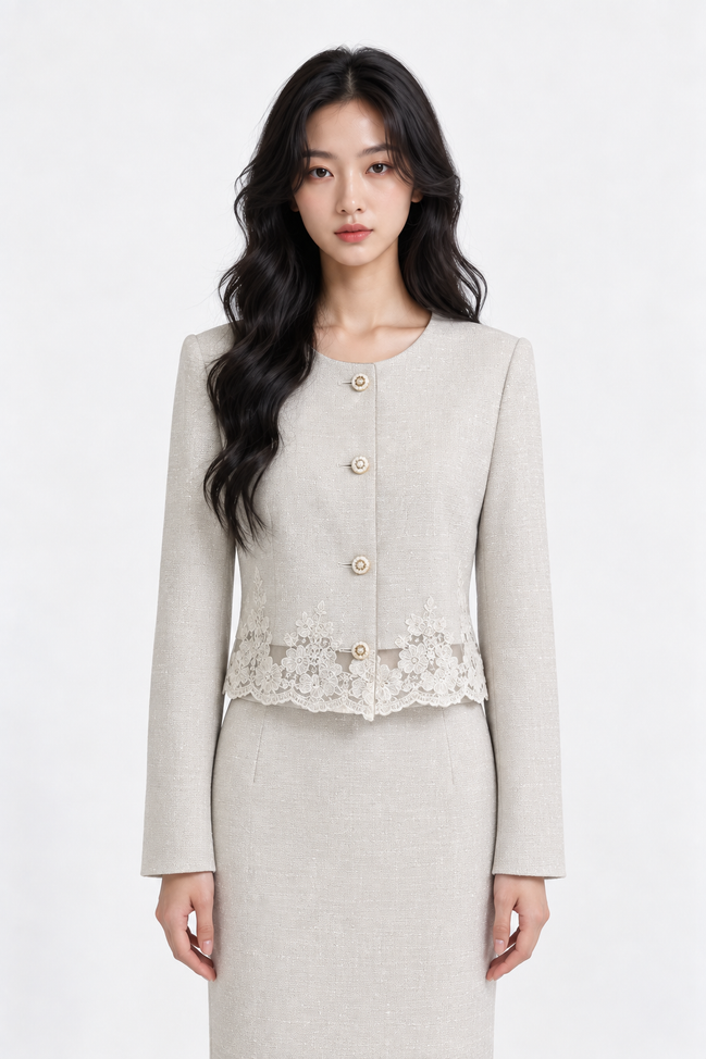 Clarimond Lace-Hem Tweed Jacket