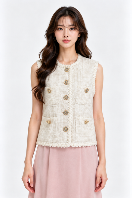 Peronella Multi-Pocket Tweed Vest