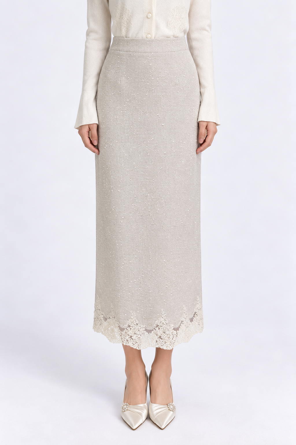 Yvaine Lace-Hem Column Skirt