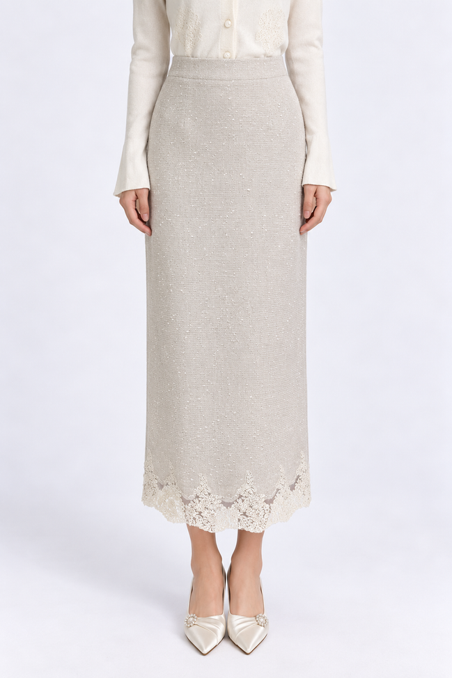 Yvaine Lace-Hem Column Skirt
