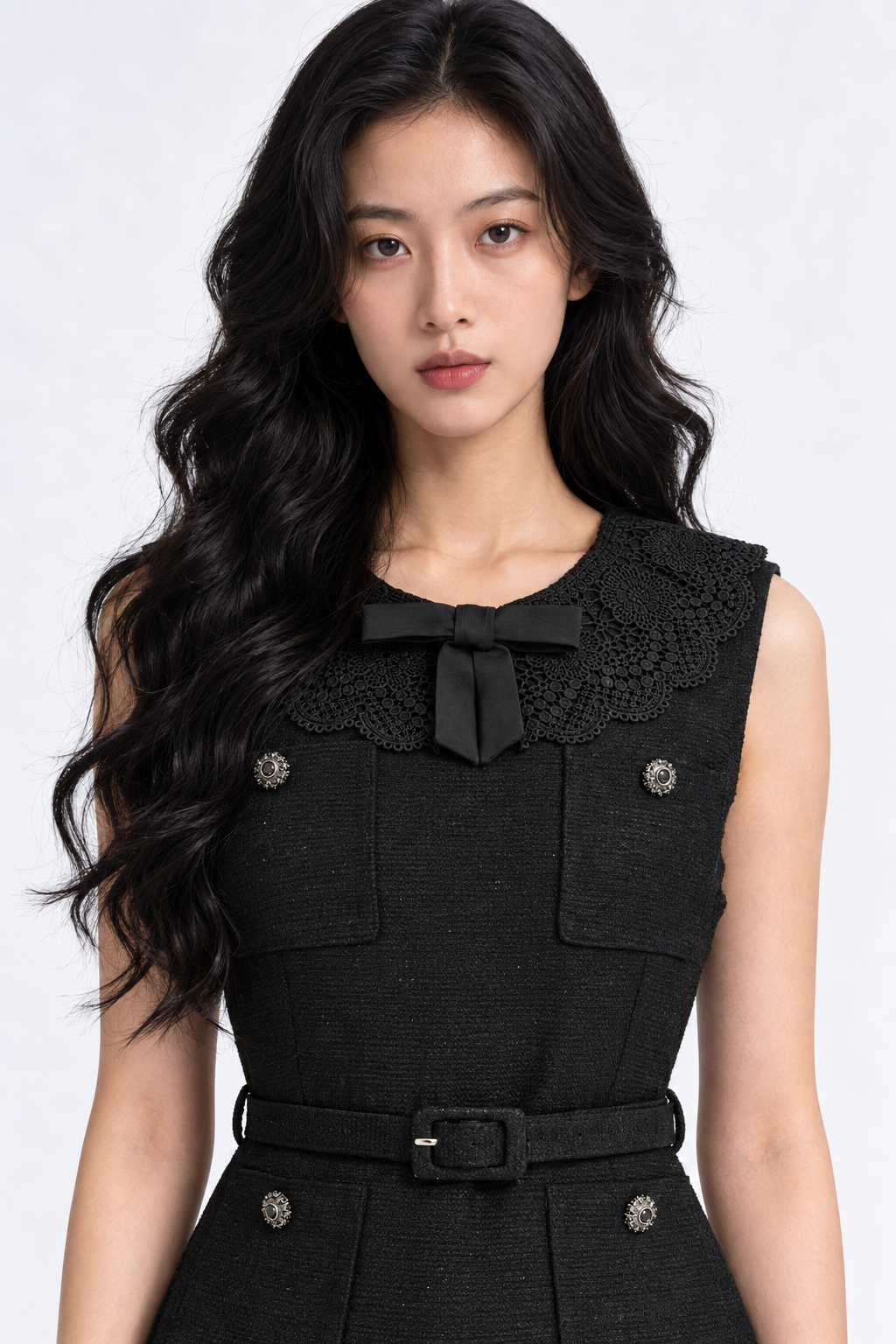 Melisendra Lace-Collar Tweed Maxi Dress
