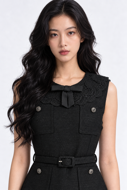 Melisendra Lace-Collar Tweed Maxi Dress