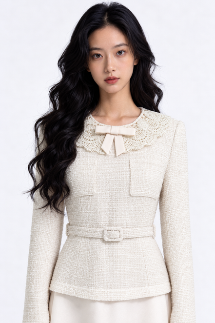 Leontine Lace-Collar Belted Maxi Dress