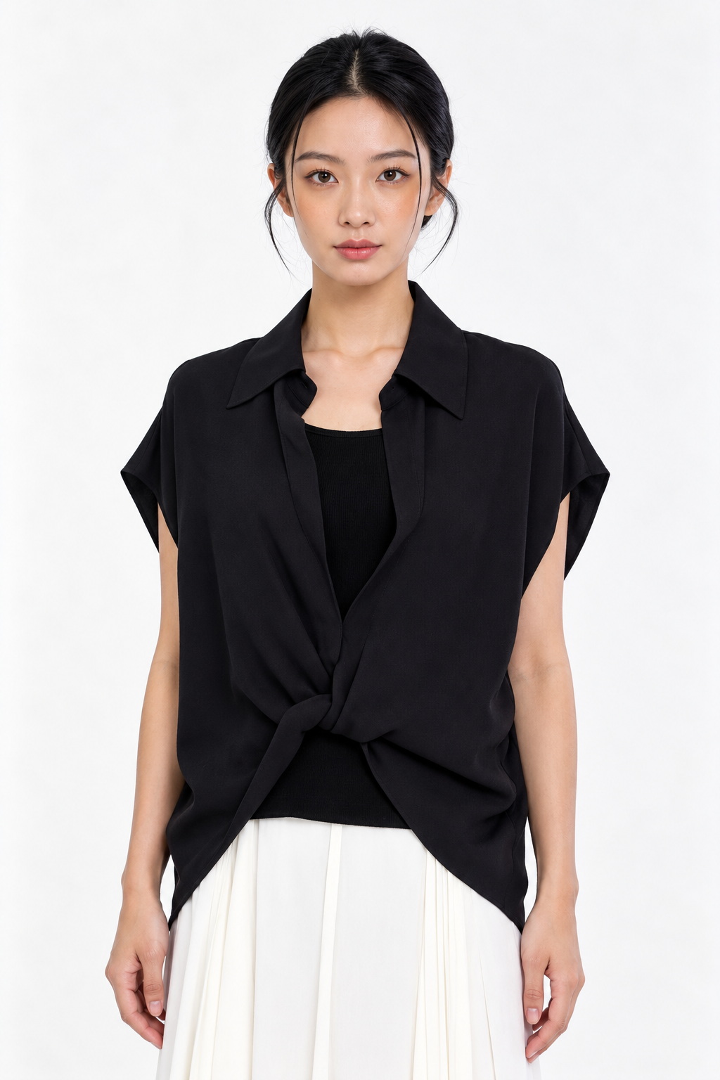 Bria Drape-Front Twist Blouse
