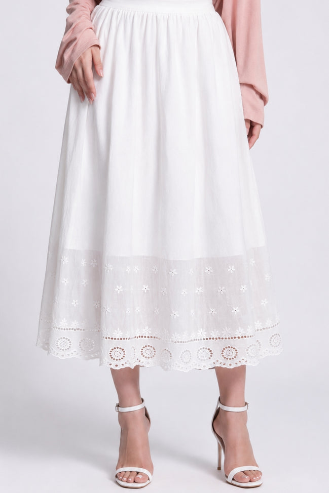Cora Scalloped Eyelet Midi Skirt