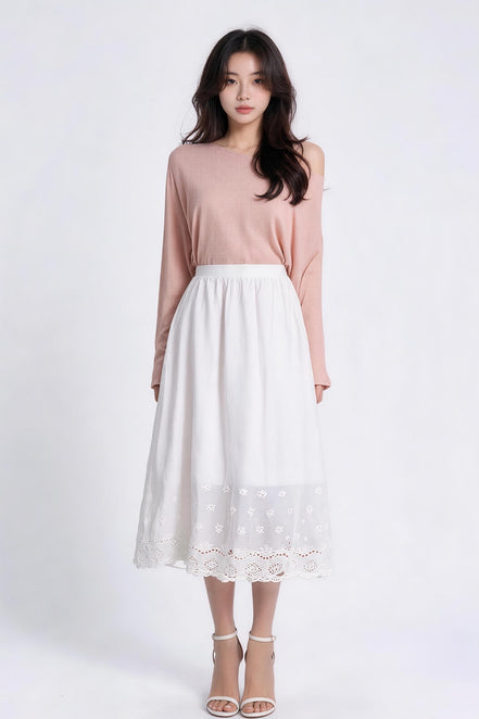 Cora Scalloped Eyelet Midi Skirt