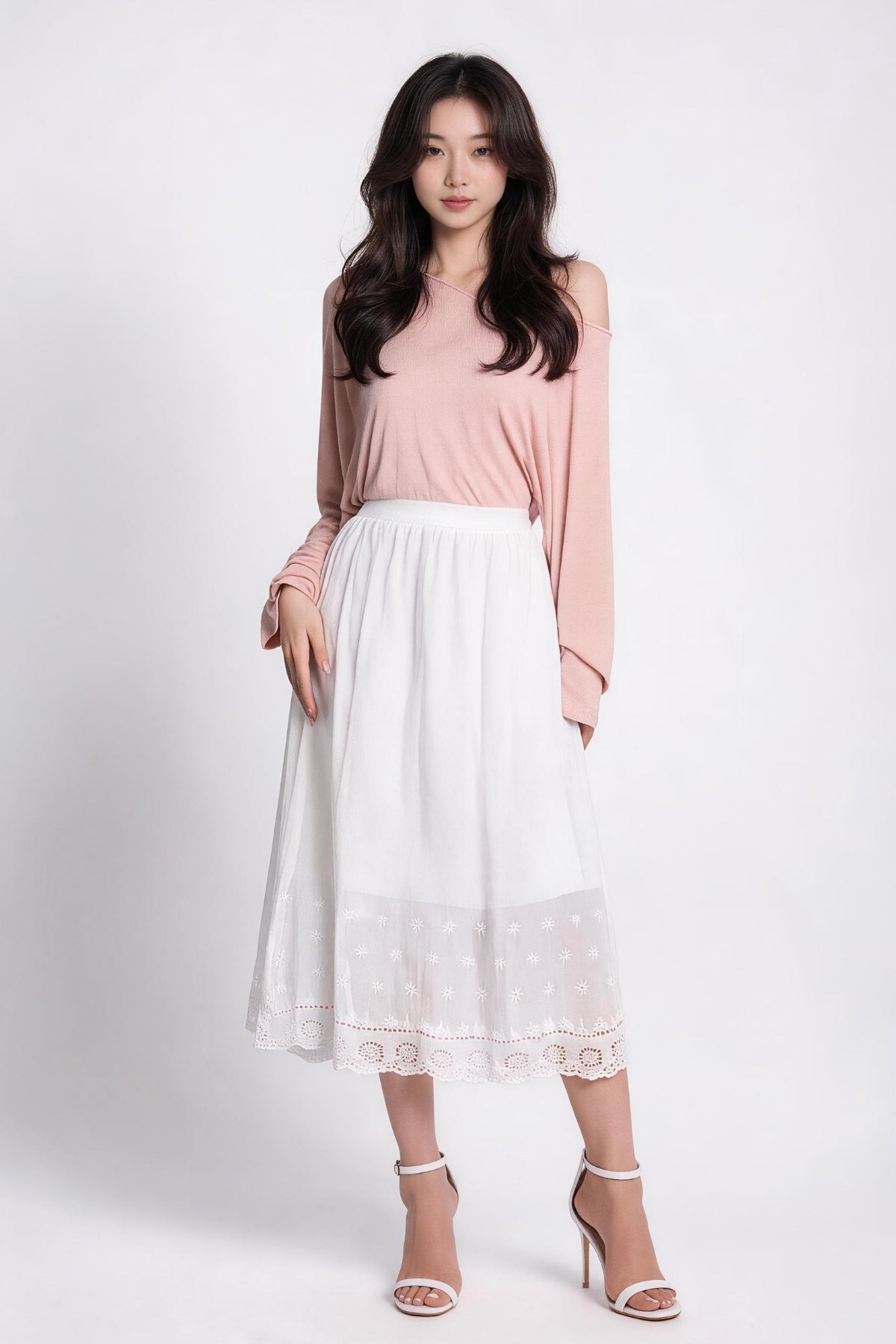 Cora Scalloped Eyelet Midi Skirt
