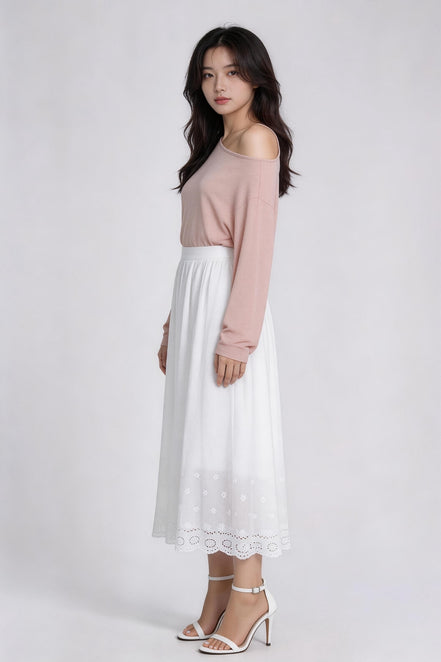 Cora Scalloped Eyelet Midi Skirt