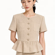 Davianna Peplum Tweed Button-Down Top