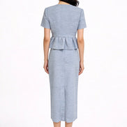 Davianna Peplum Tweed Button-Down Top