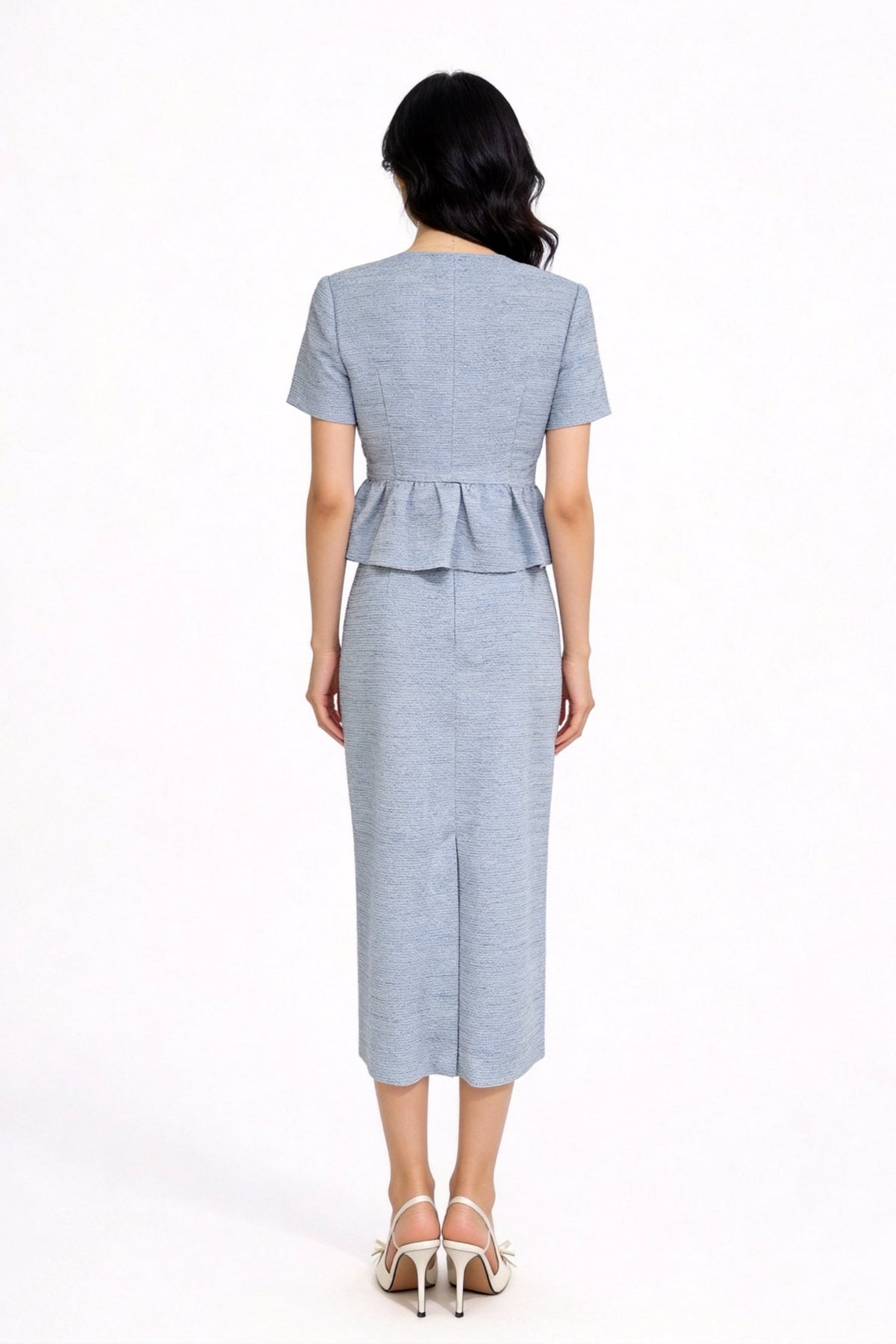 Davianna Peplum Tweed Button-Down Top