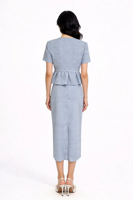 Davianna Peplum Tweed Button-Down Top