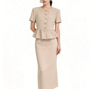 Davianna Peplum Tweed Button-Down Top