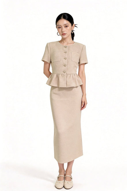 Davianna Peplum Tweed Button-Down Top