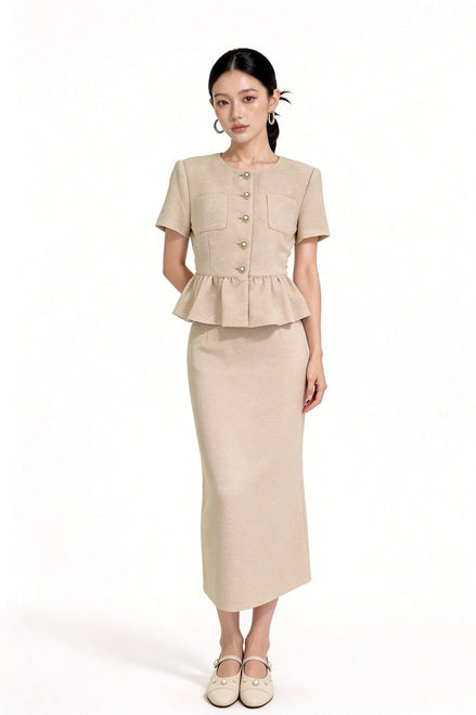 Davianna Peplum Tweed Button-Down Top