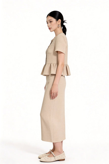 Davianna Peplum Tweed Button-Down Top